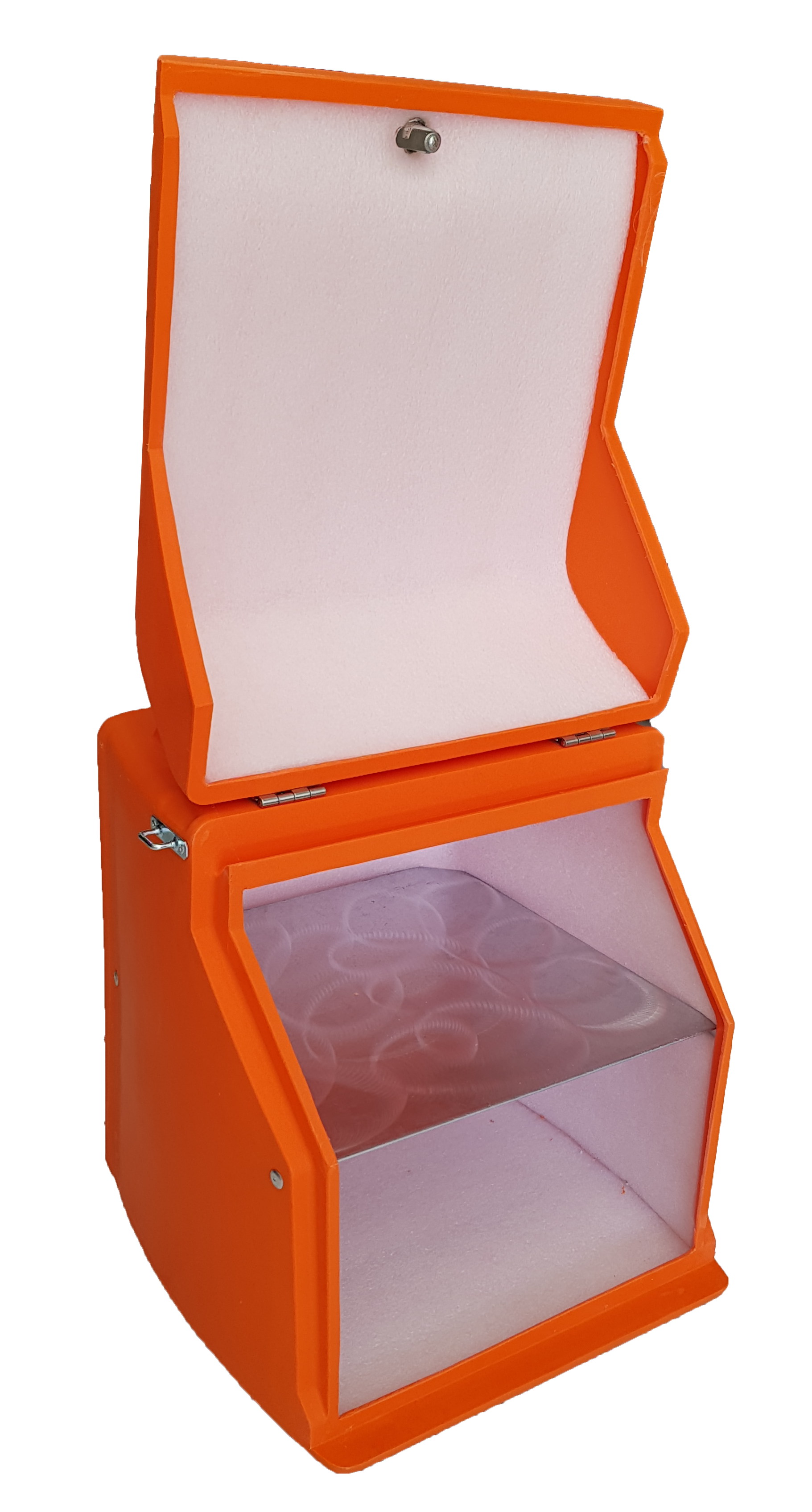 Πορτοκαλί πλαστικό κουτί delivery BOX 1 με λευκή εσωτερική επένδυση & ράφι απο πολυαιθυλένιο